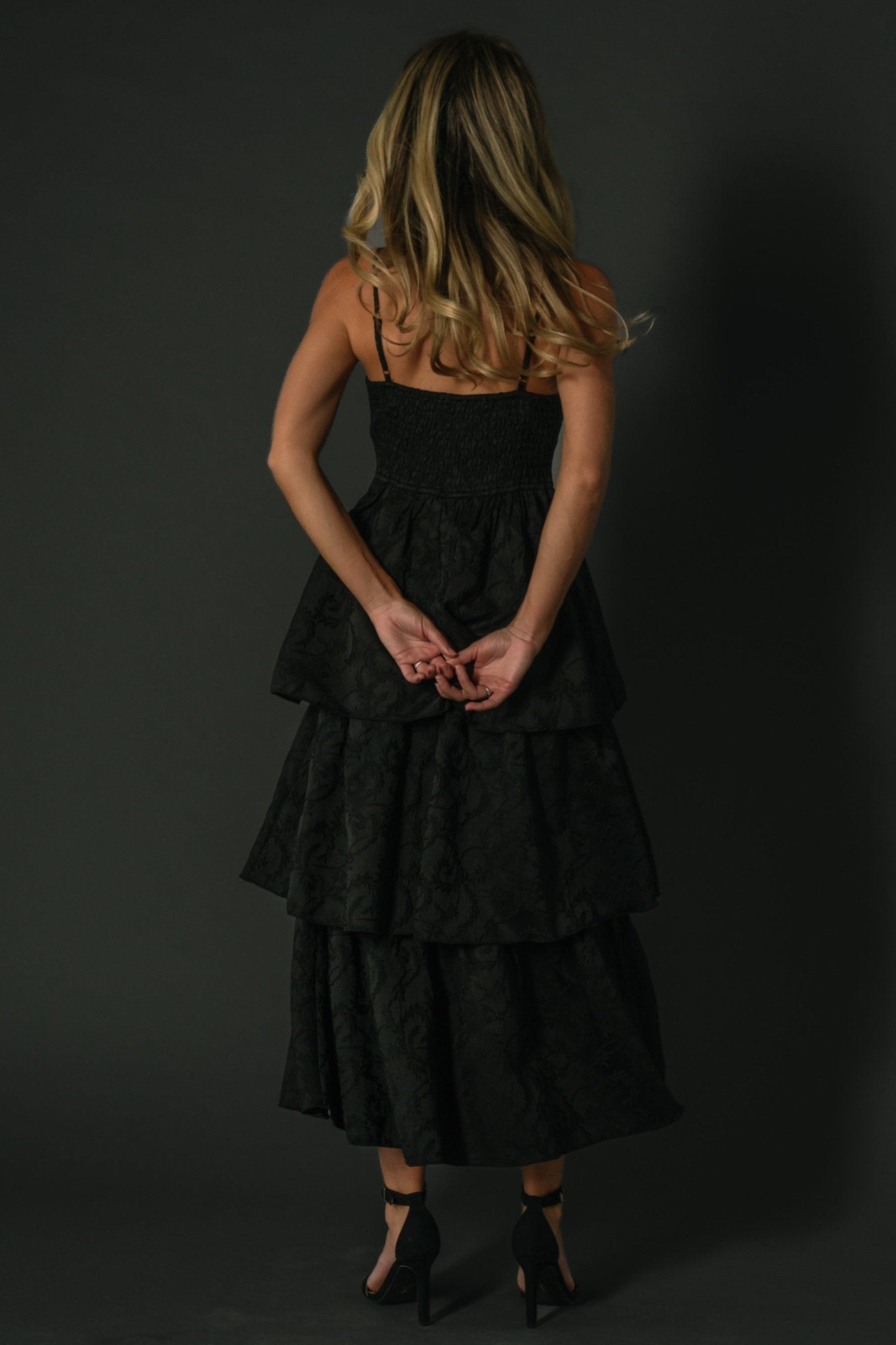 Violetta Embossed Tiered Dress | Black - Baltic Born