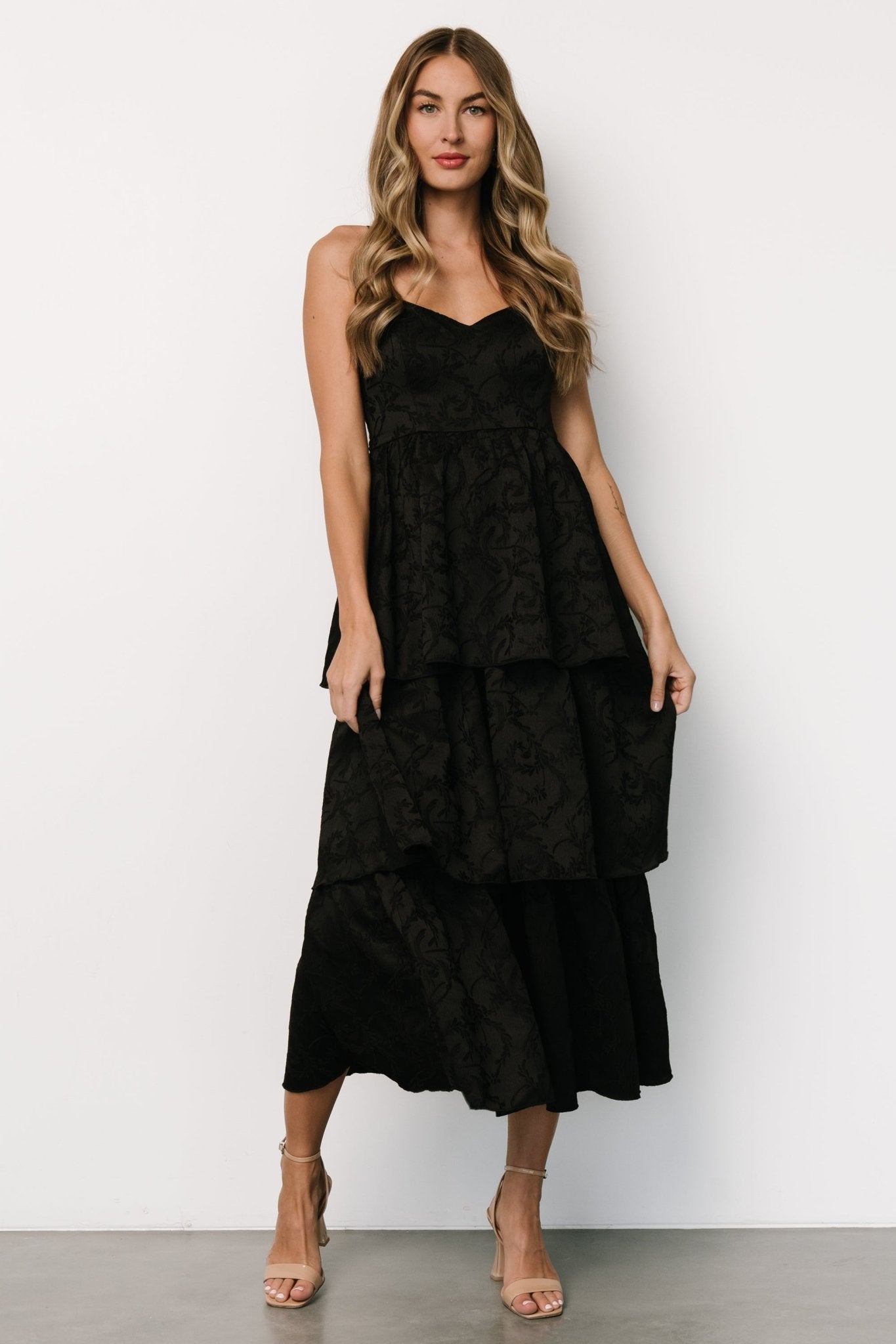 Violetta Embossed Tiered Dress | Black - Baltic Born