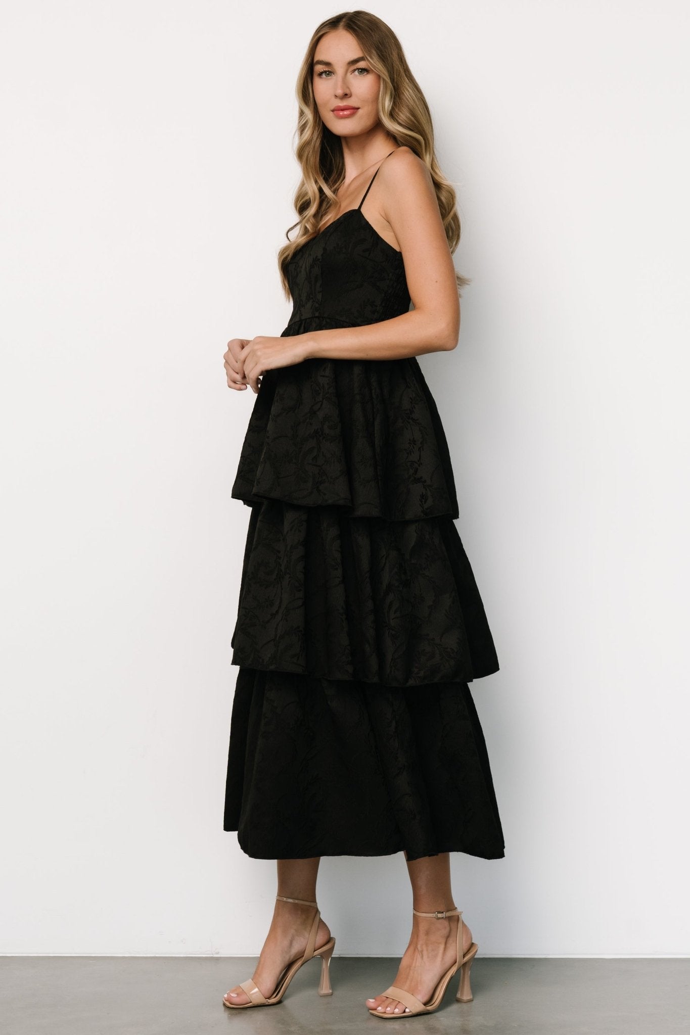 Violetta Embossed Tiered Dress | Black - Baltic Born