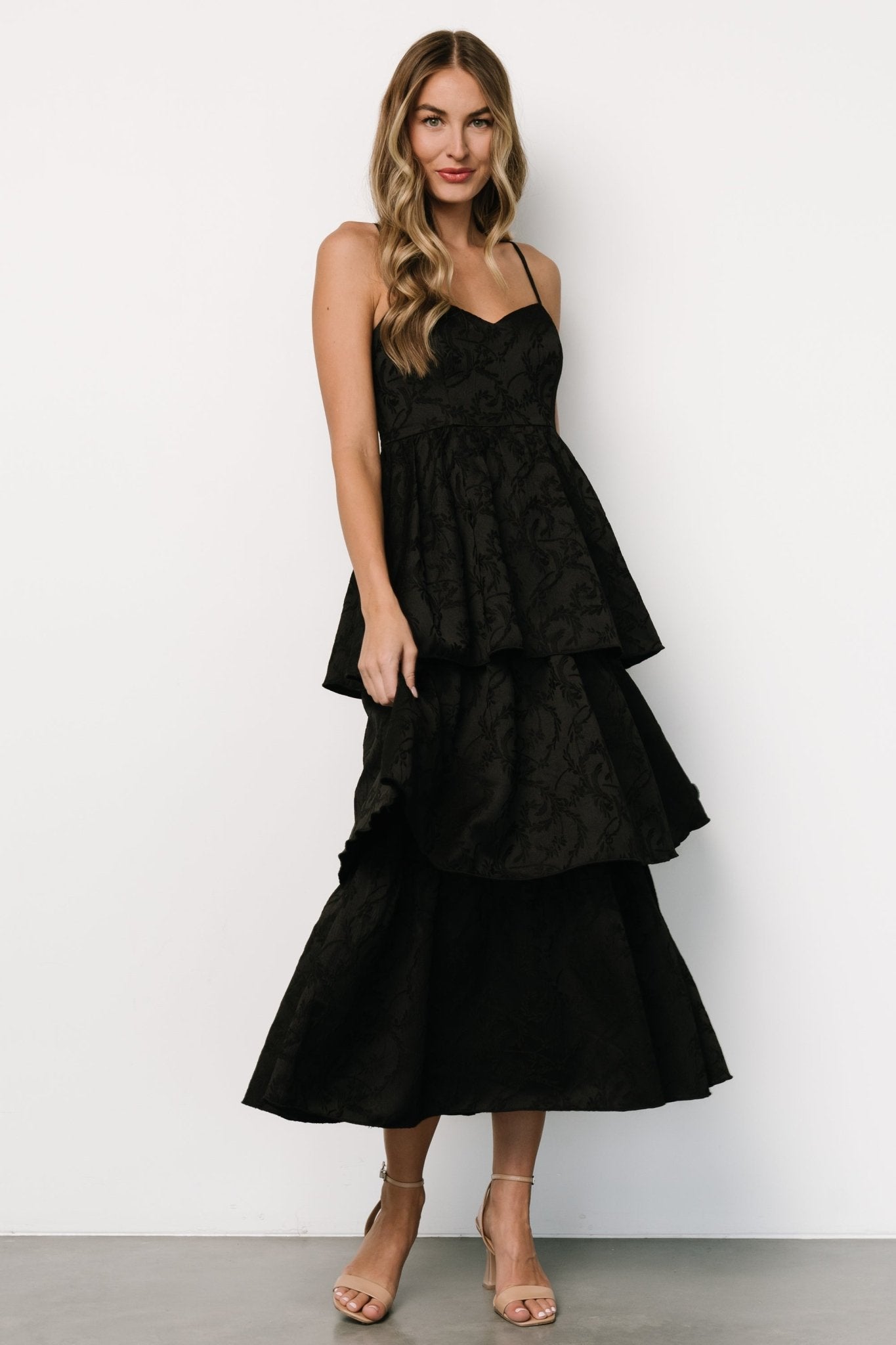 Violetta Embossed Tiered Dress | Black - Baltic Born