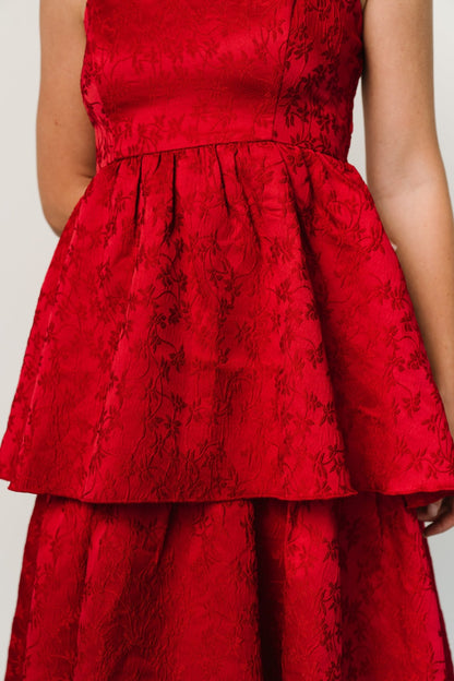 Violetta Embossed Tiered Dress | Deep Red - Baltic Born