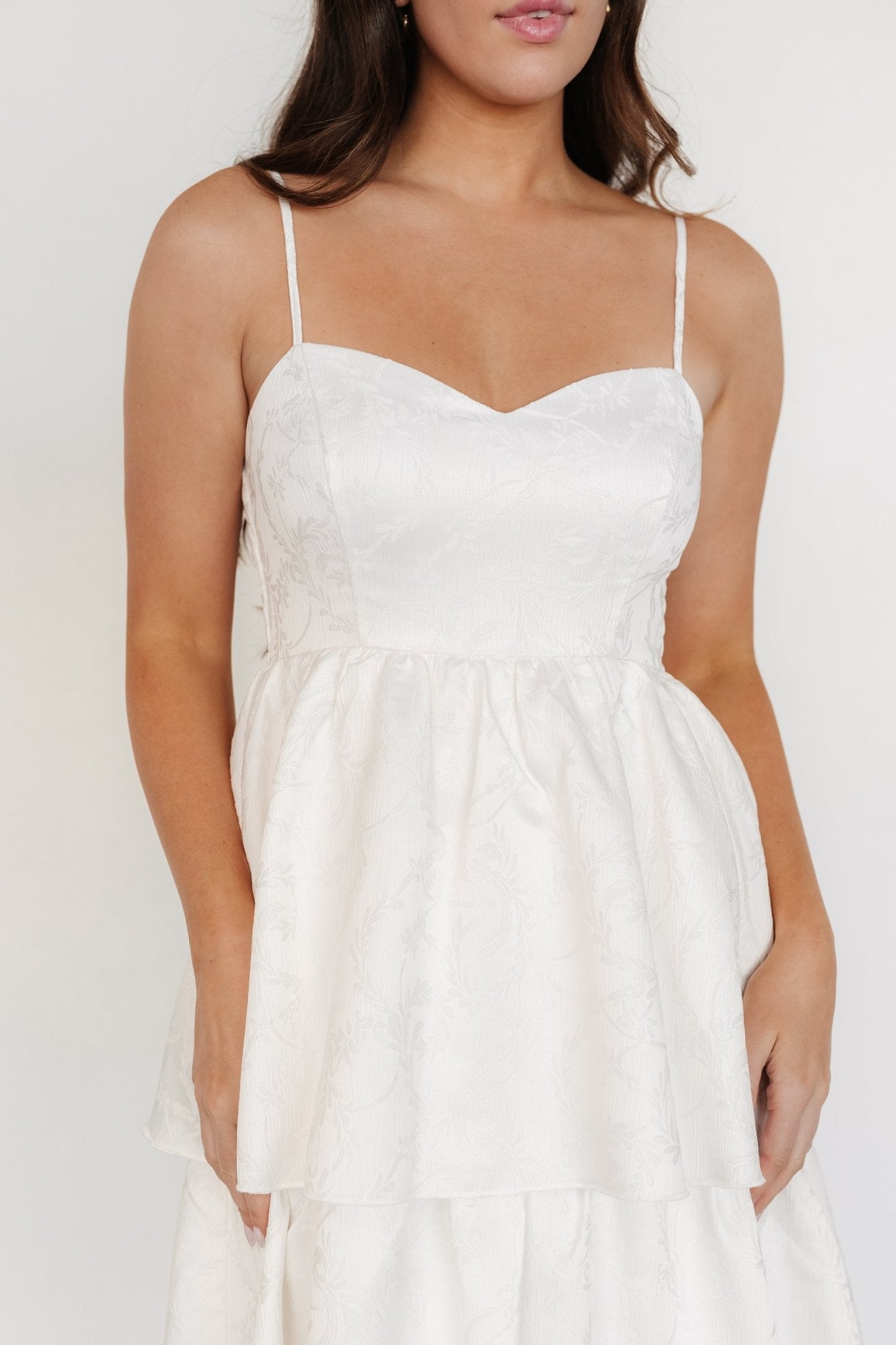 Baltic Born Womens Violetta Embossed Tiered Dress | Off White | Size: Medium Baltic Born Womens Violetta Embossed Tiered Dress | Off White | Size: Medium