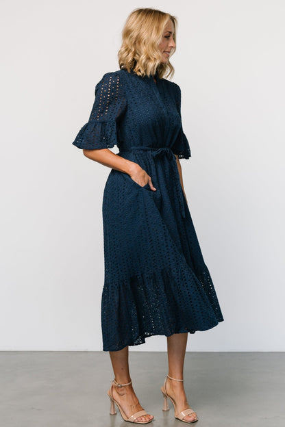 Virginia Eyelet Midi Dress | Navy - Baltic Born