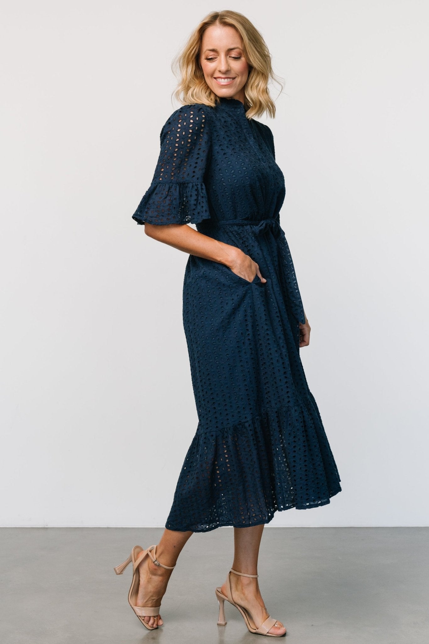 Virginia Eyelet Midi Dress | Navy - Baltic Born