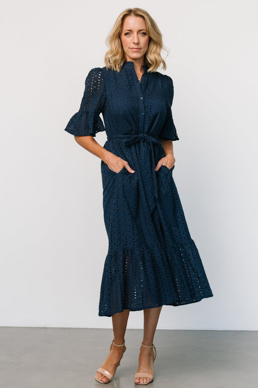 Virginia Eyelet Midi Dress | Navy - Baltic Born