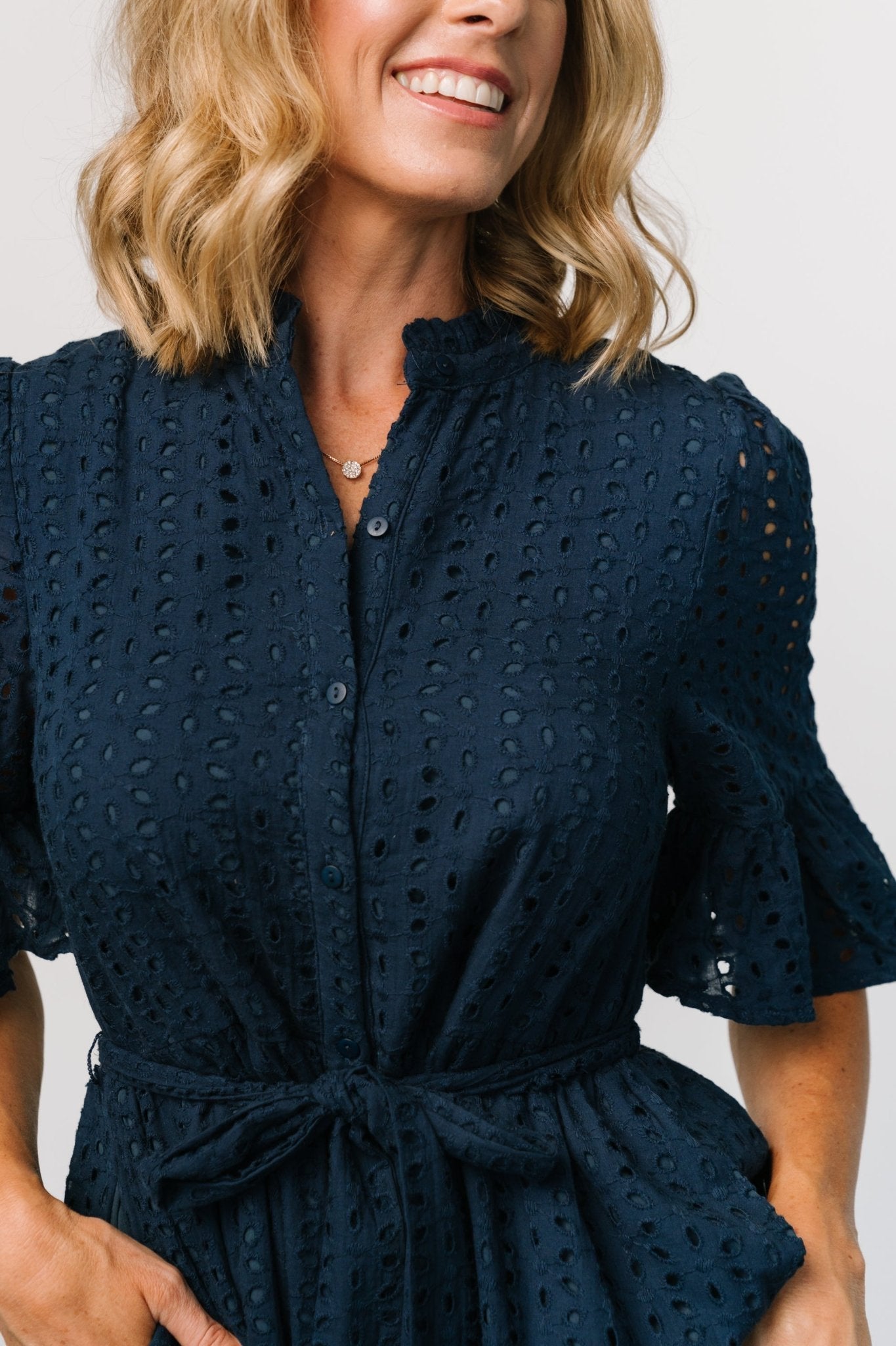 Virginia Eyelet Midi Dress | Navy - Baltic Born