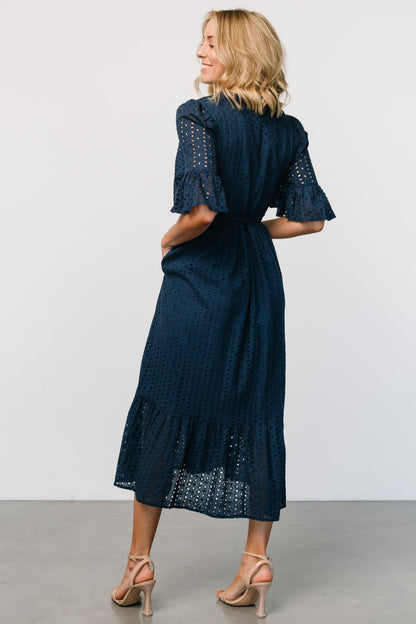 Virginia Eyelet Midi Dress | Navy - Baltic Born