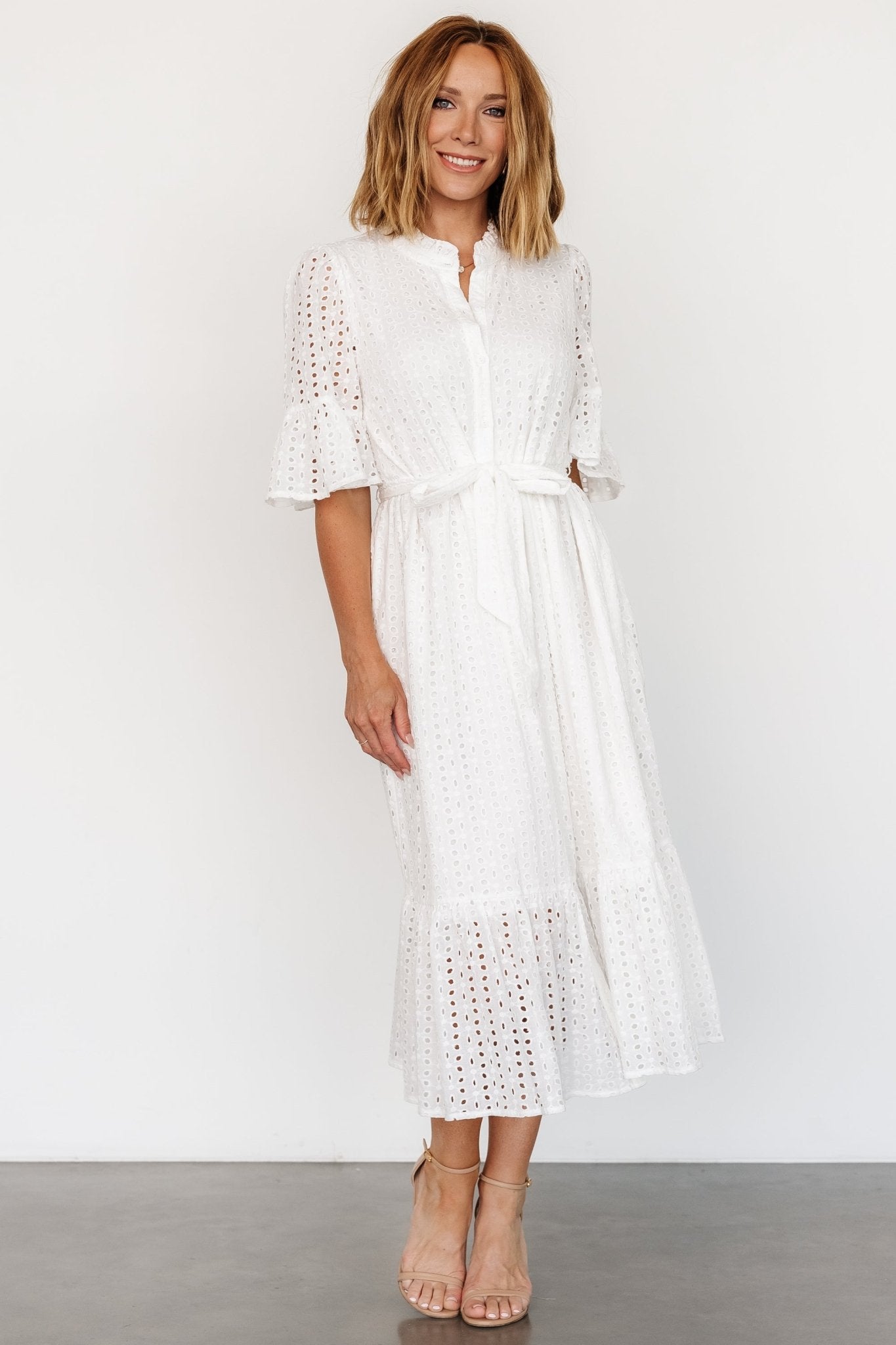 Virginia Eyelet Midi Dress | Off White - Baltic Born