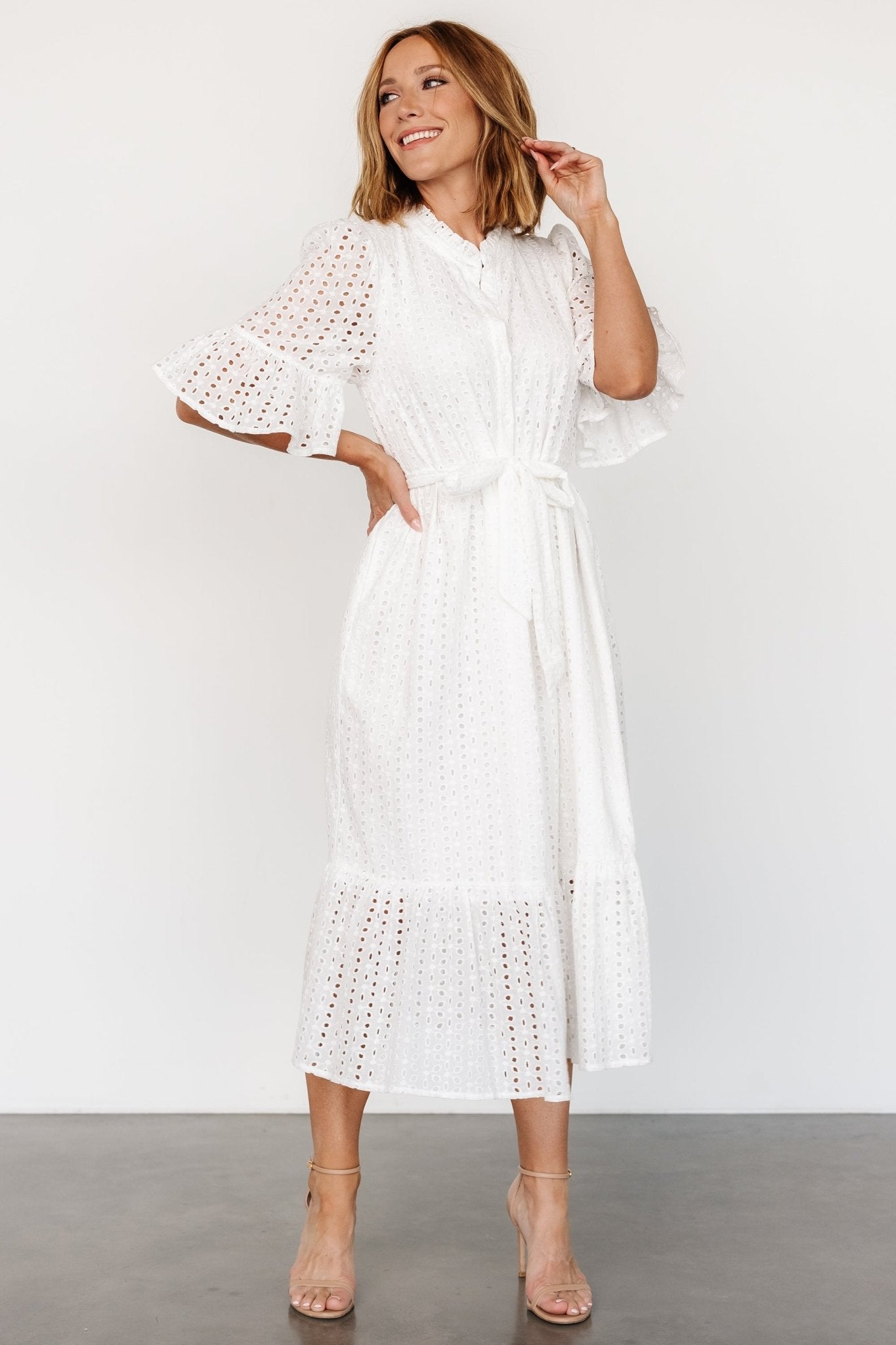 Virginia Eyelet Midi Dress | Off White - Baltic Born