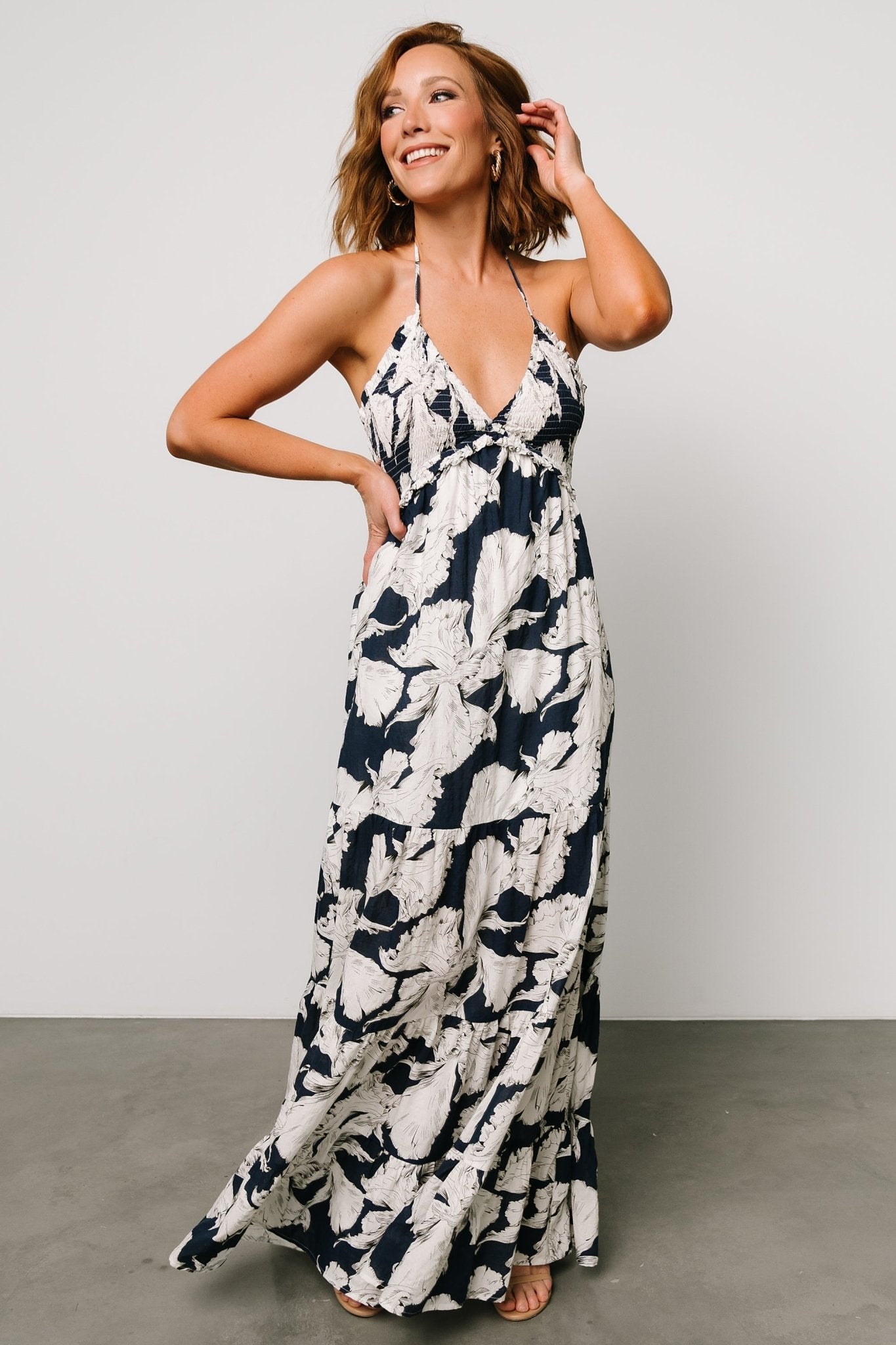 Visalia Maxi Dress Navy + White Baltic Born