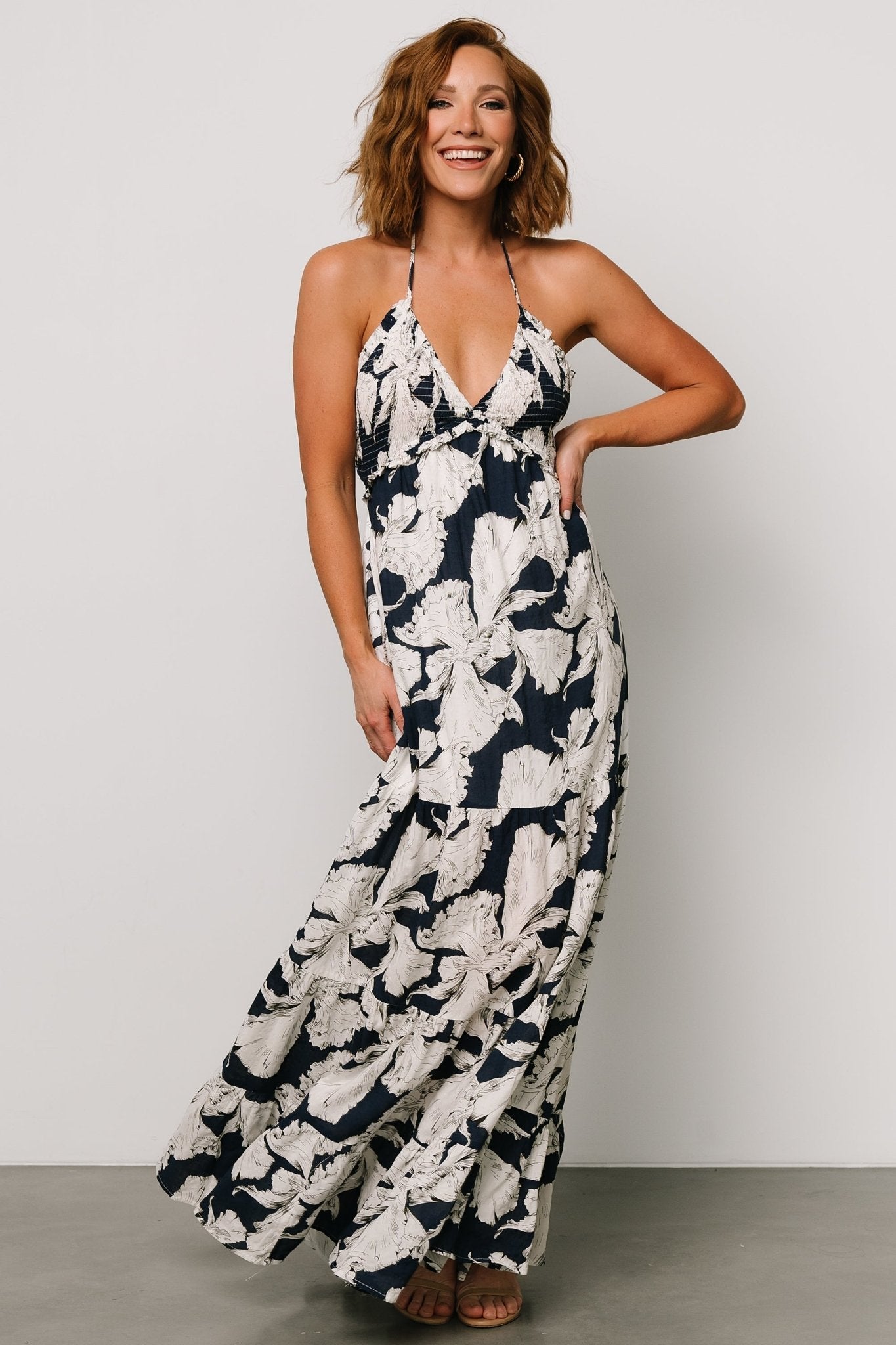 Visalia Maxi Dress Navy + White Baltic Born