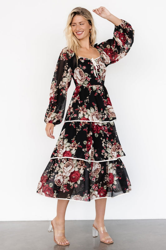 Viviana Tiered Dress | Black Floral - Baltic Born