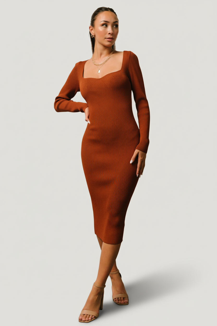 Baltic Born Womens Waldorf Ribbed Midi Dress | Chestnut | Size: XL Baltic Born Womens Waldorf Ribbed Midi Dress | Chestnut | Size: XL