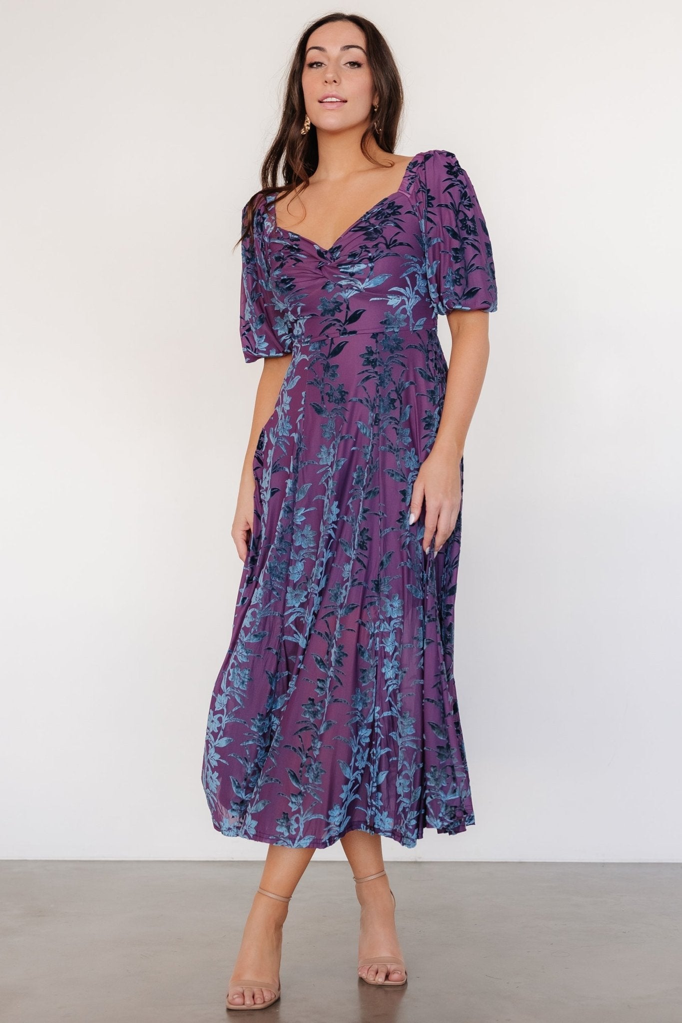 Westbrook Velvet Dress | Plum + Blue Floral - Baltic Born