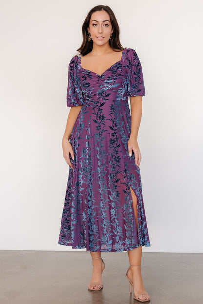 Westbrook Velvet Dress | Plum + Blue Floral - Baltic Born