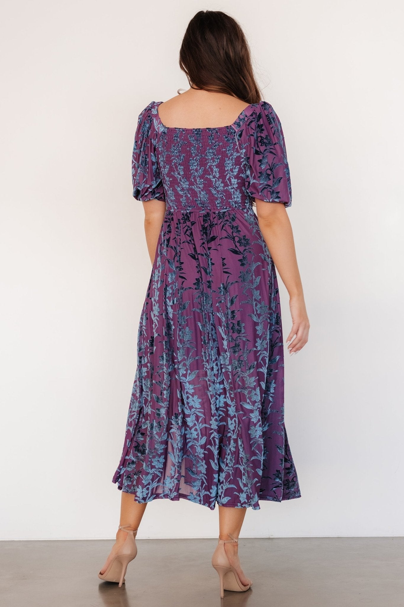 Westbrook Velvet Dress | Plum + Blue Floral - Baltic Born