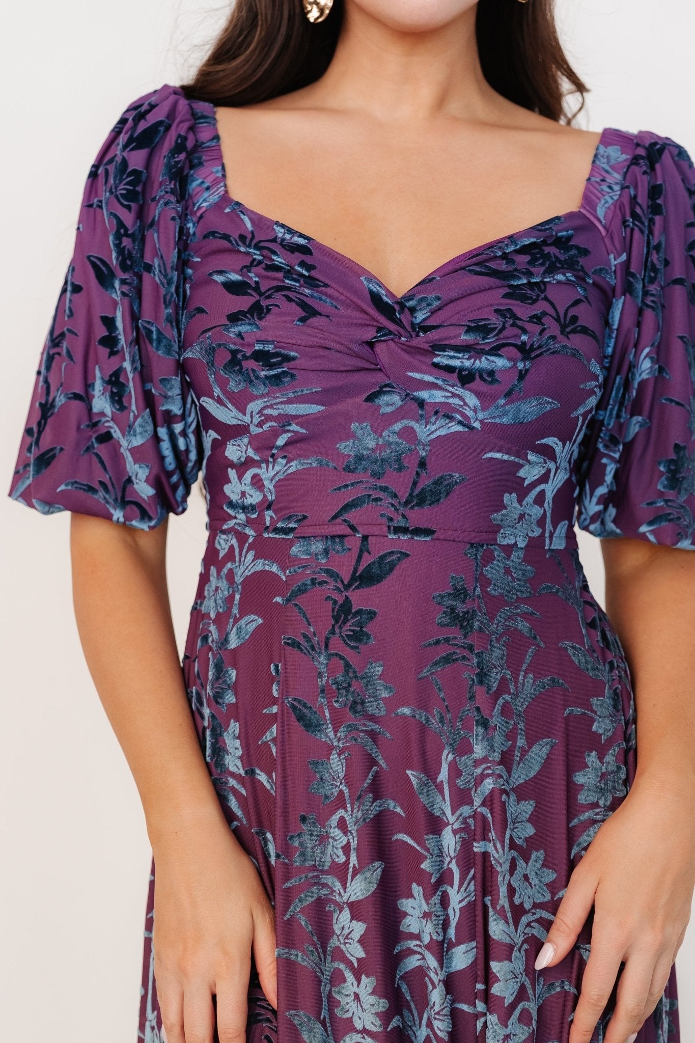 Westbrook Velvet Dress | Plum + Blue Floral - Baltic Born