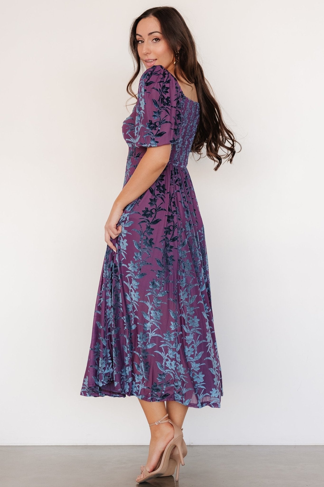 Westbrook Velvet Dress | Plum + Blue Floral - Baltic Born