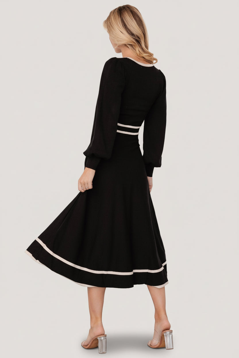 Baltic Born Womens Winslet Knit Dress | Black + Cream