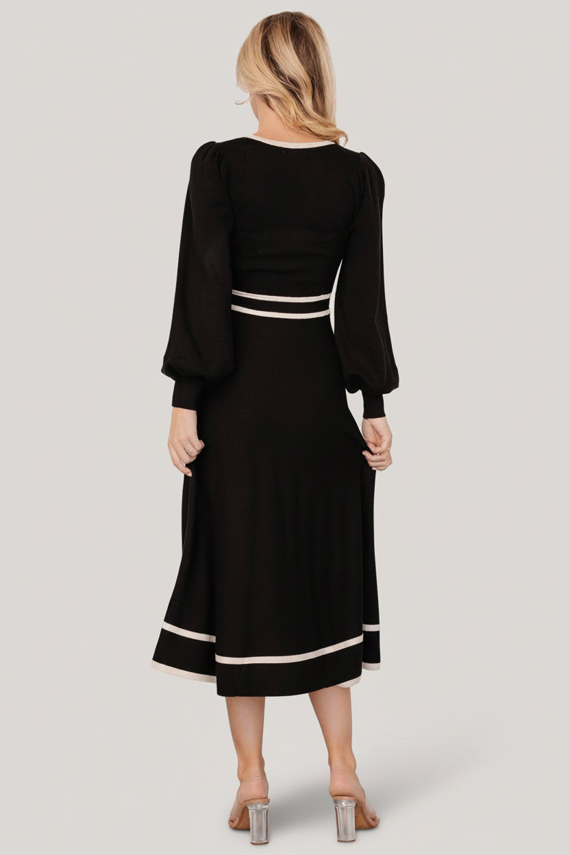 Baltic Born Womens Winslet Knit Dress | Black + Cream | Size: XL Baltic Born Womens Winslet Knit Dress | Black + Cream | Size: XL