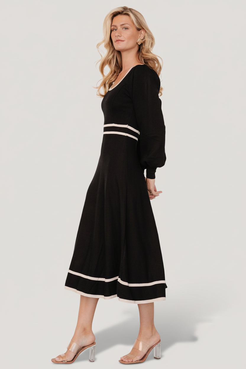 Baltic Born Womens Winslet Knit Dress | Black + Cream
