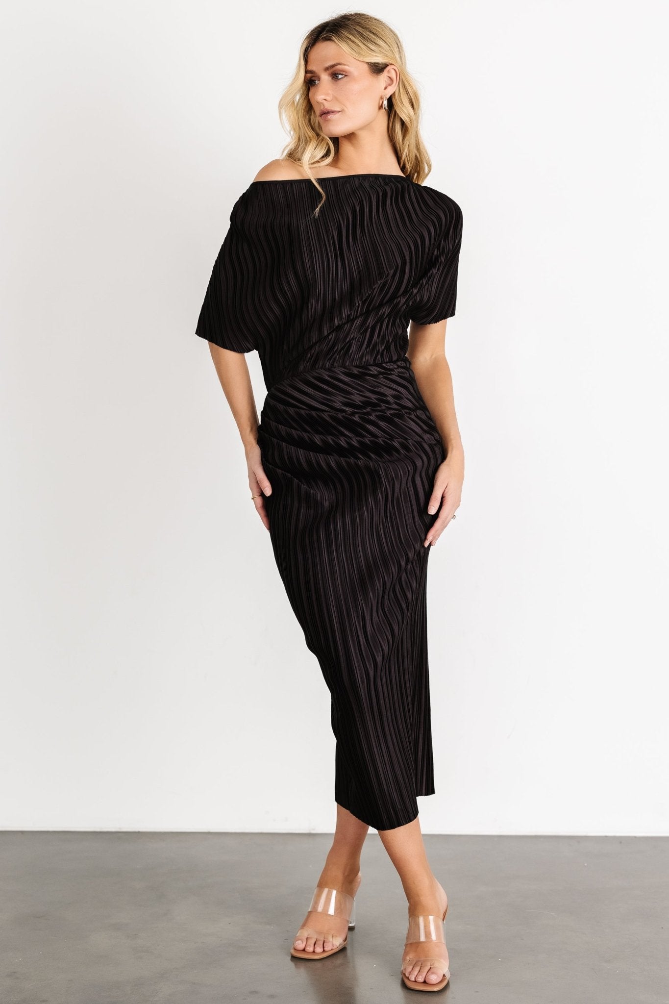 Winslow Pleated Midi Dress | Black - Baltic Born