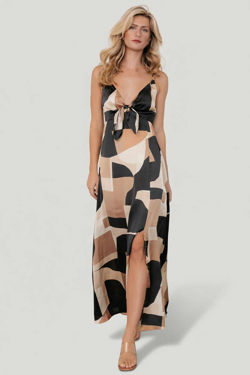 Xanthe Slip Dress | Midnight + Taupe Print