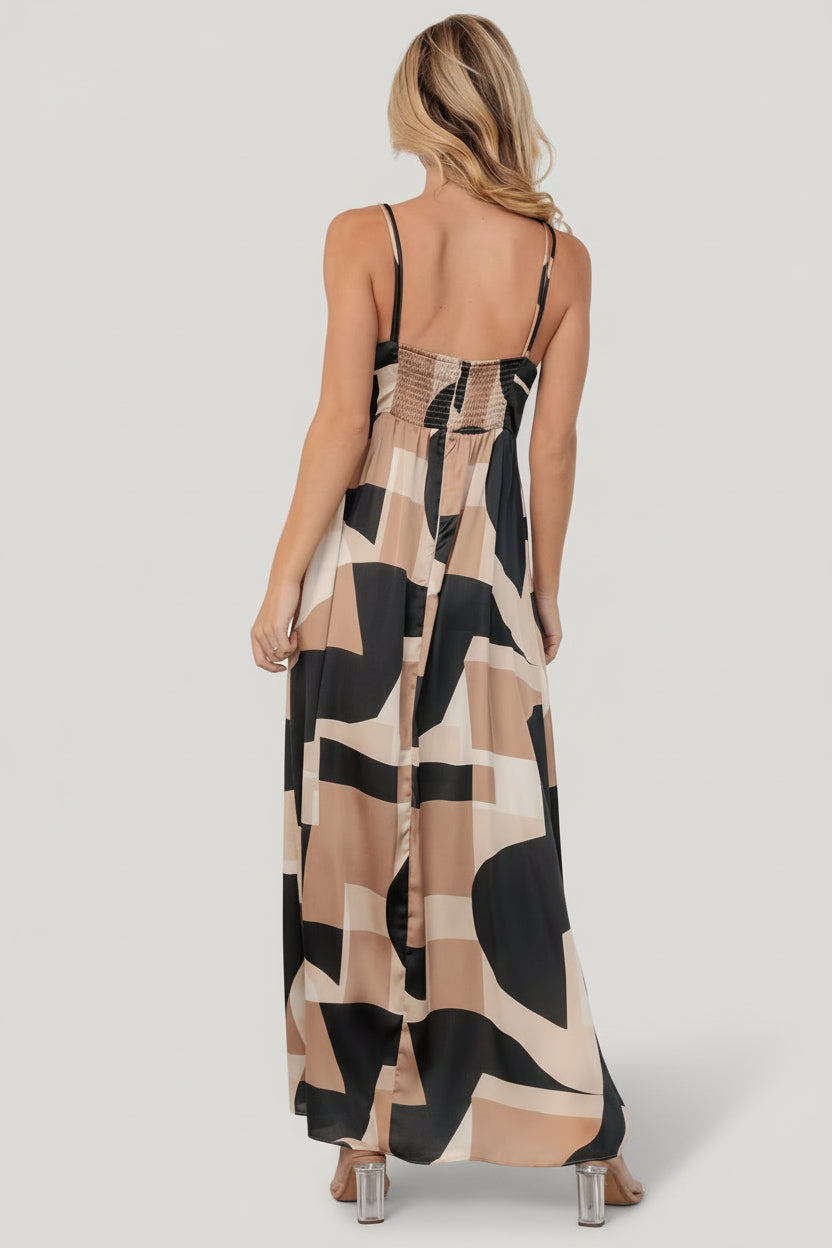 Detail shot of tank straps and fabric trim on the Xanthe slip dress, highlighting strap finish and subtle print.