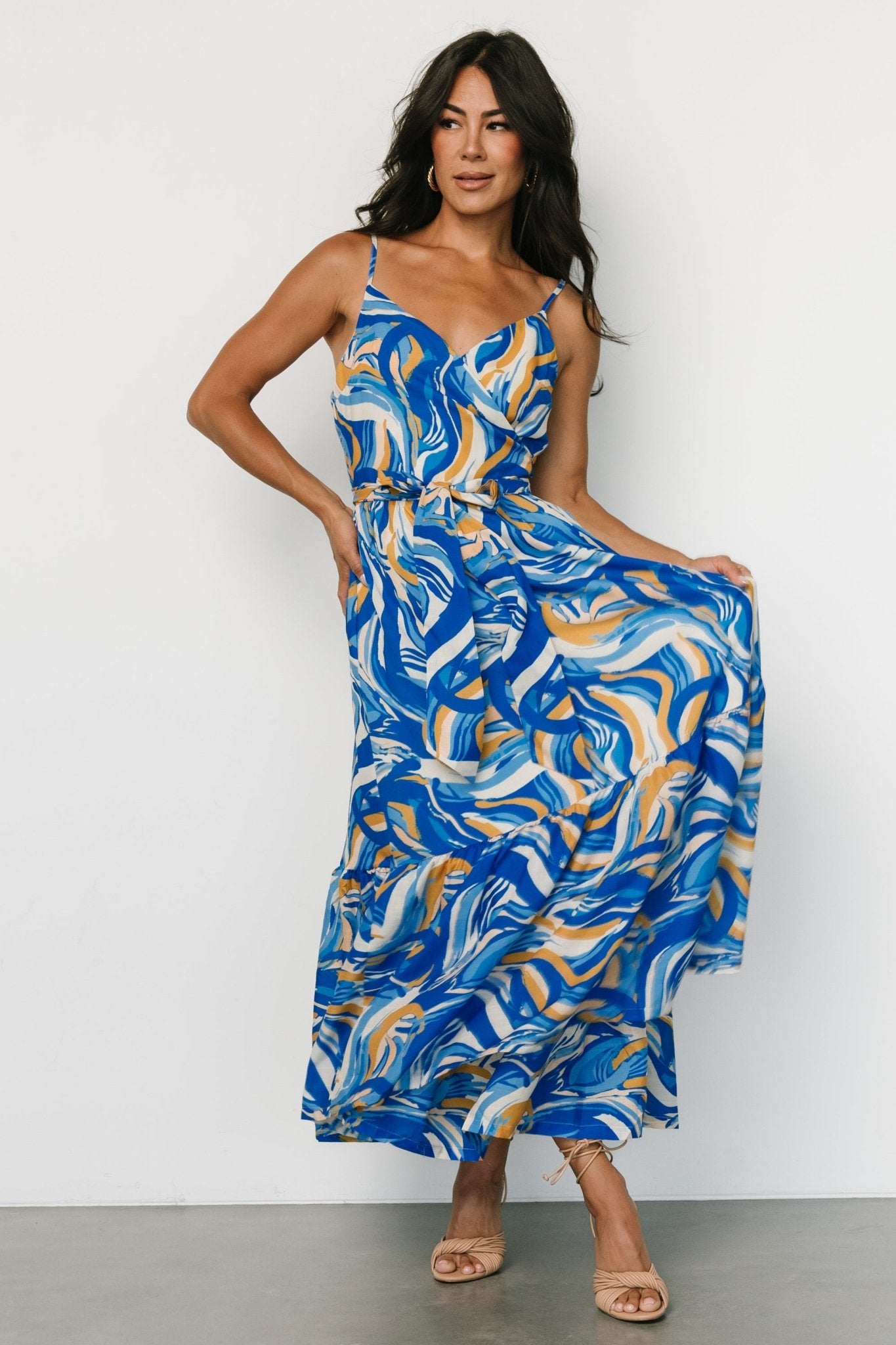 Yara Wrap Dress | Blue + Gold Multi - Baltic Born