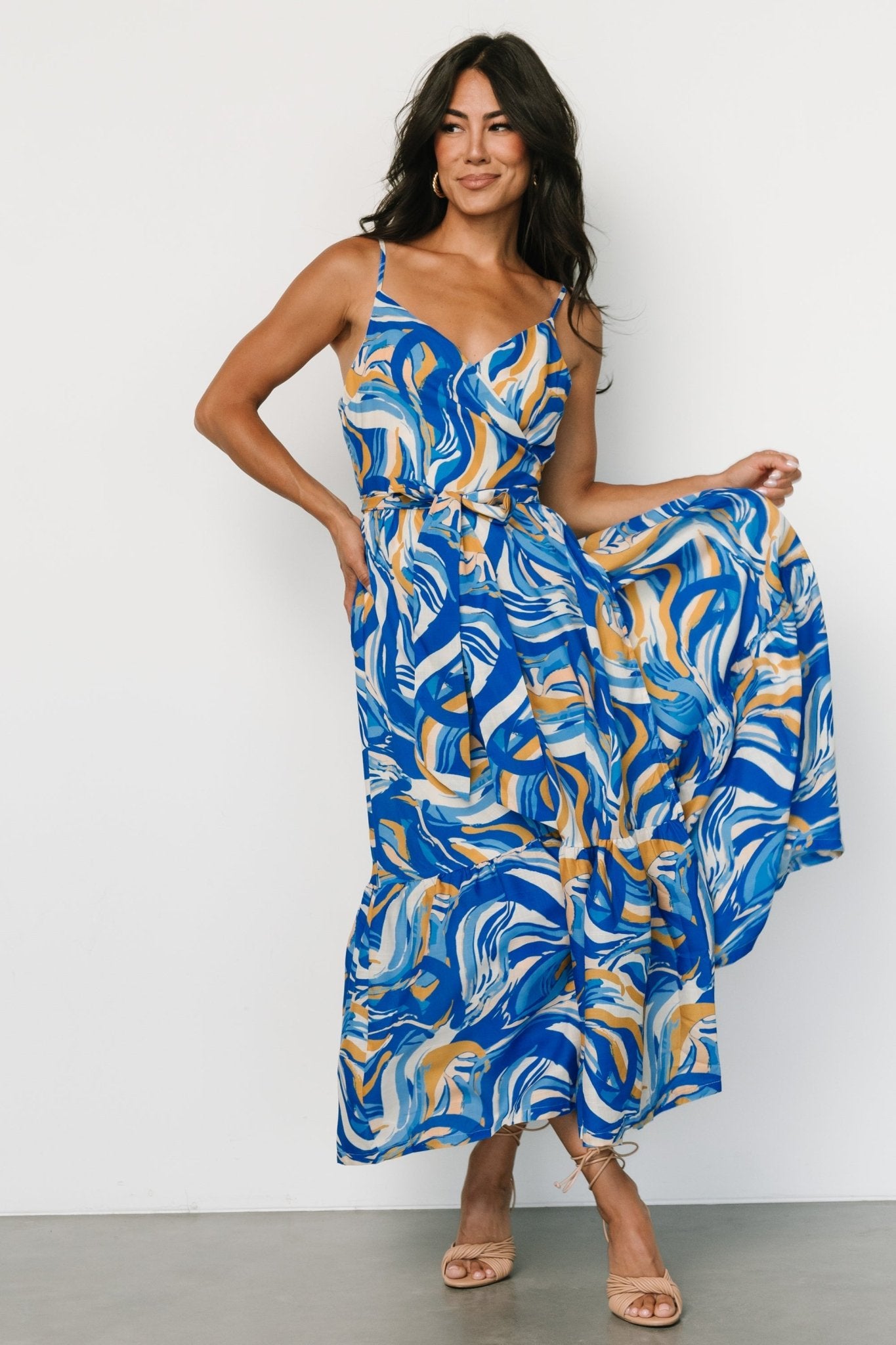 Yara Wrap Dress | Blue + Gold Multi - Baltic Born