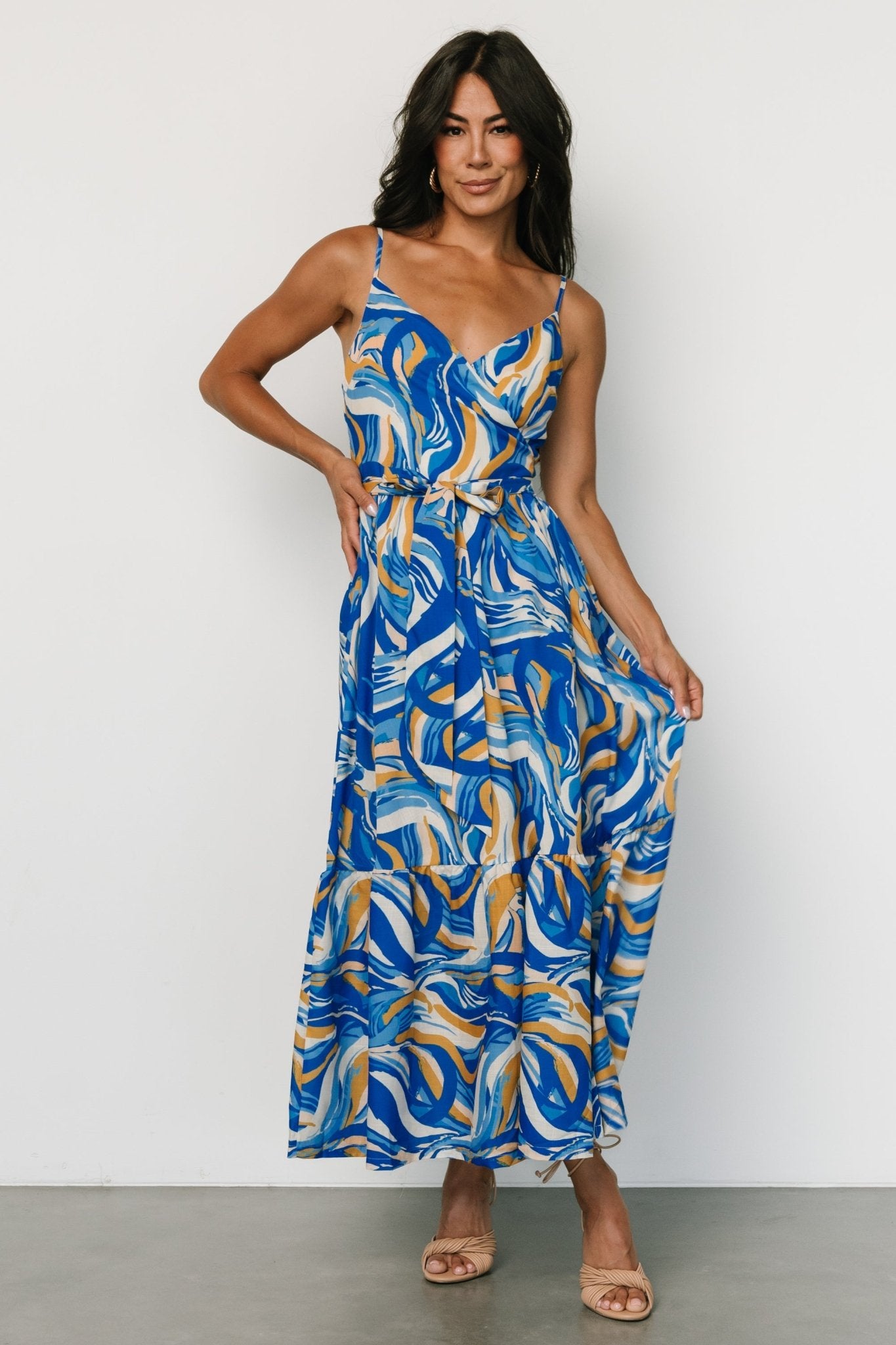 Yara Wrap Dress | Blue + Gold Multi - Baltic Born