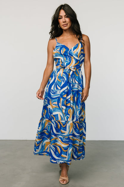 Yara Wrap Dress | Blue + Gold Multi - Baltic Born