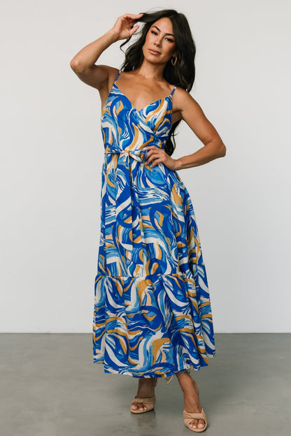 Yara Wrap Dress | Blue + Gold Multi - Baltic Born