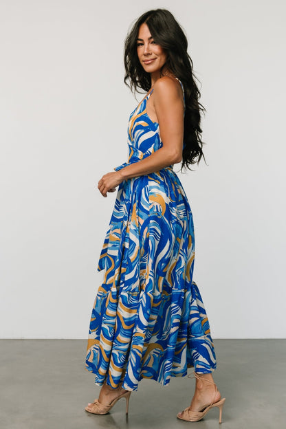 Yara Wrap Dress | Blue + Gold Multi - Baltic Born