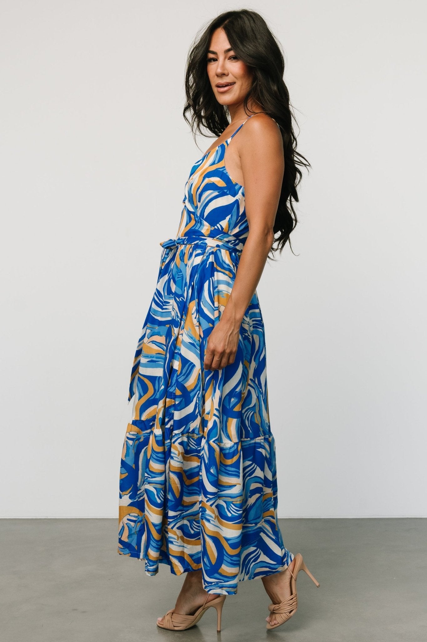 Yara Wrap Dress | Blue + Gold Multi - Baltic Born