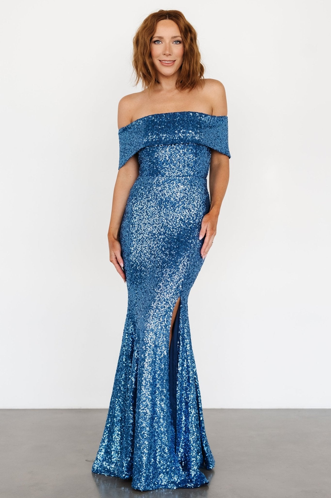 Yvonne Off Shoulder Sequin Gown | Blue - Baltic Born