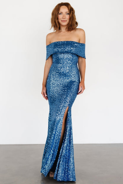 Yvonne Off Shoulder Sequin Gown | Blue - Baltic Born