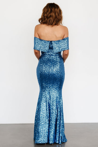 Yvonne Off Shoulder Sequin Gown | Blue - Baltic Born