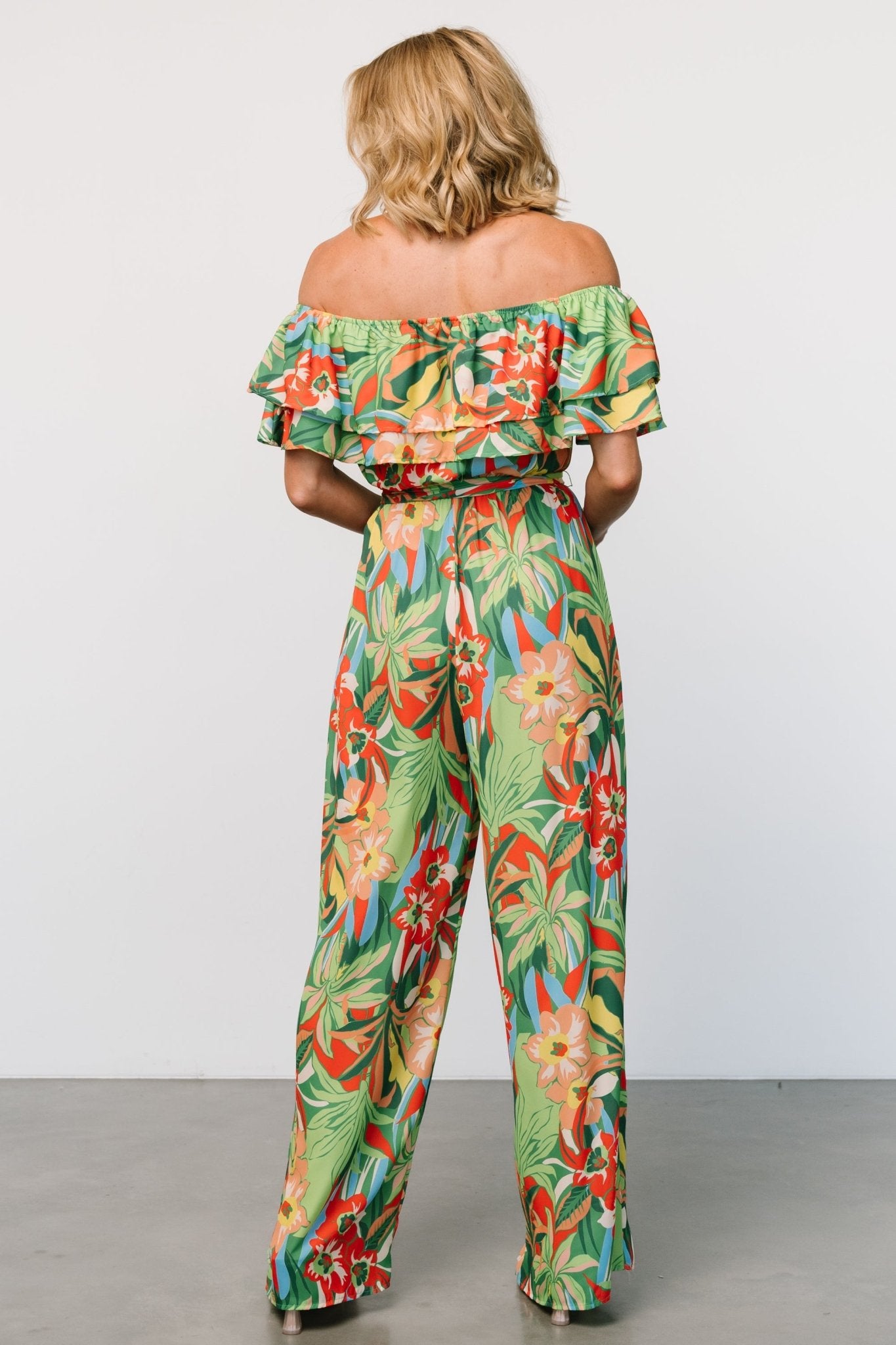 Zanzibar Off Shoulder Jumpsuit | Green Multi - Baltic Born