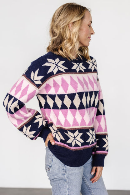 Zermatt Sweater | Navy + Pink Print - Baltic Born