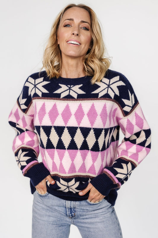 Zermatt Sweater | Navy + Pink Print - Baltic Born