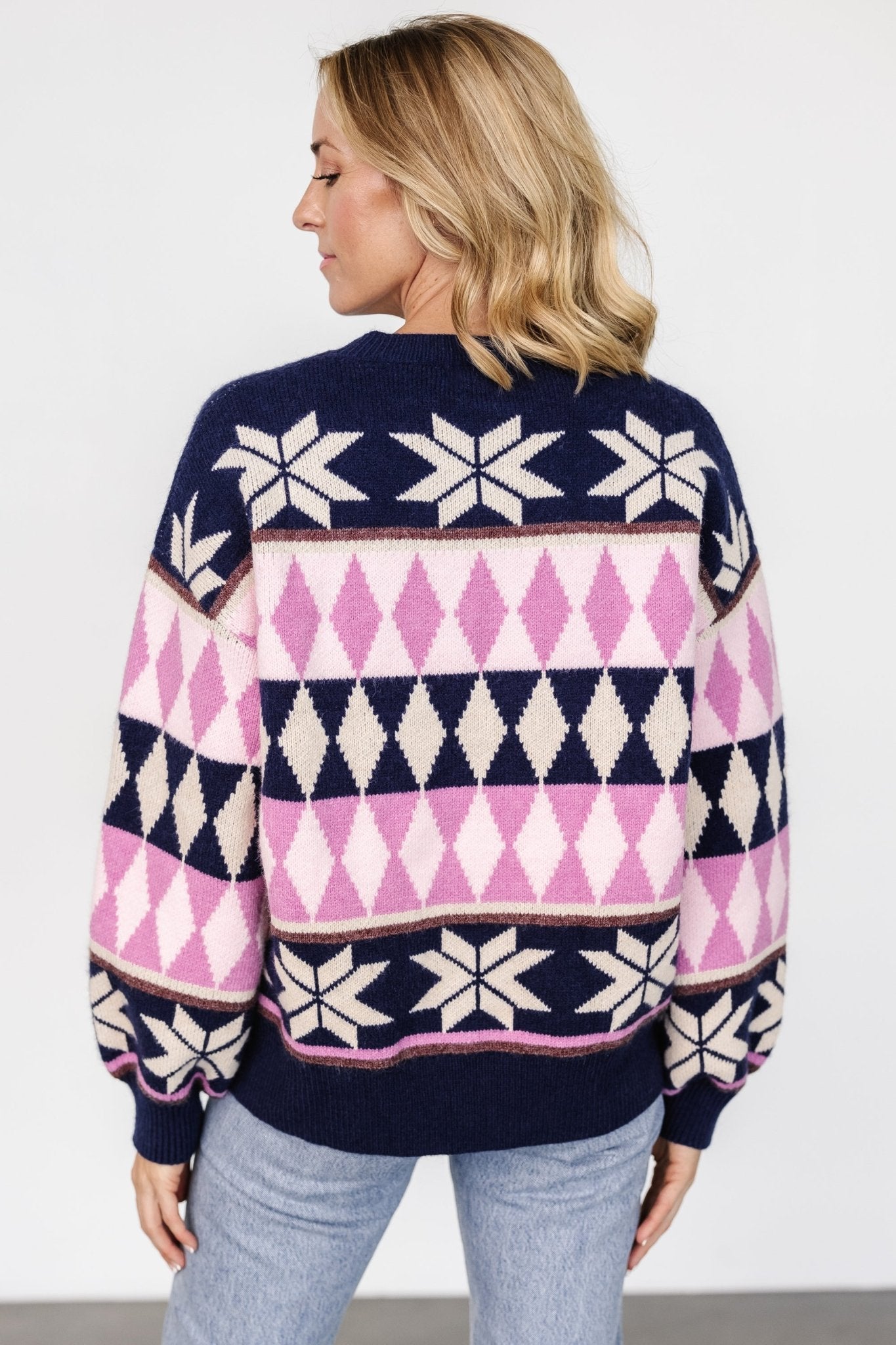 Zermatt Sweater | Navy + Pink Print - Baltic Born