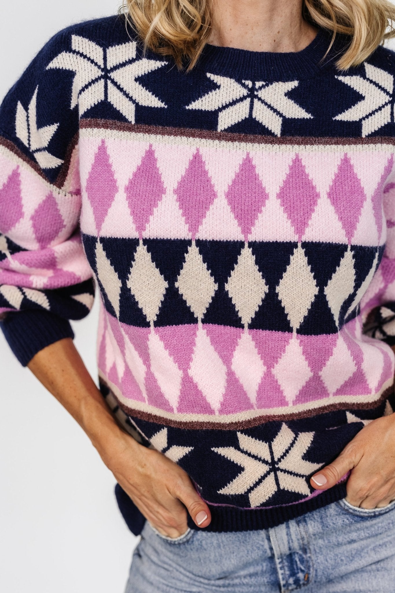 Zermatt Sweater | Navy + Pink Print - Baltic Born