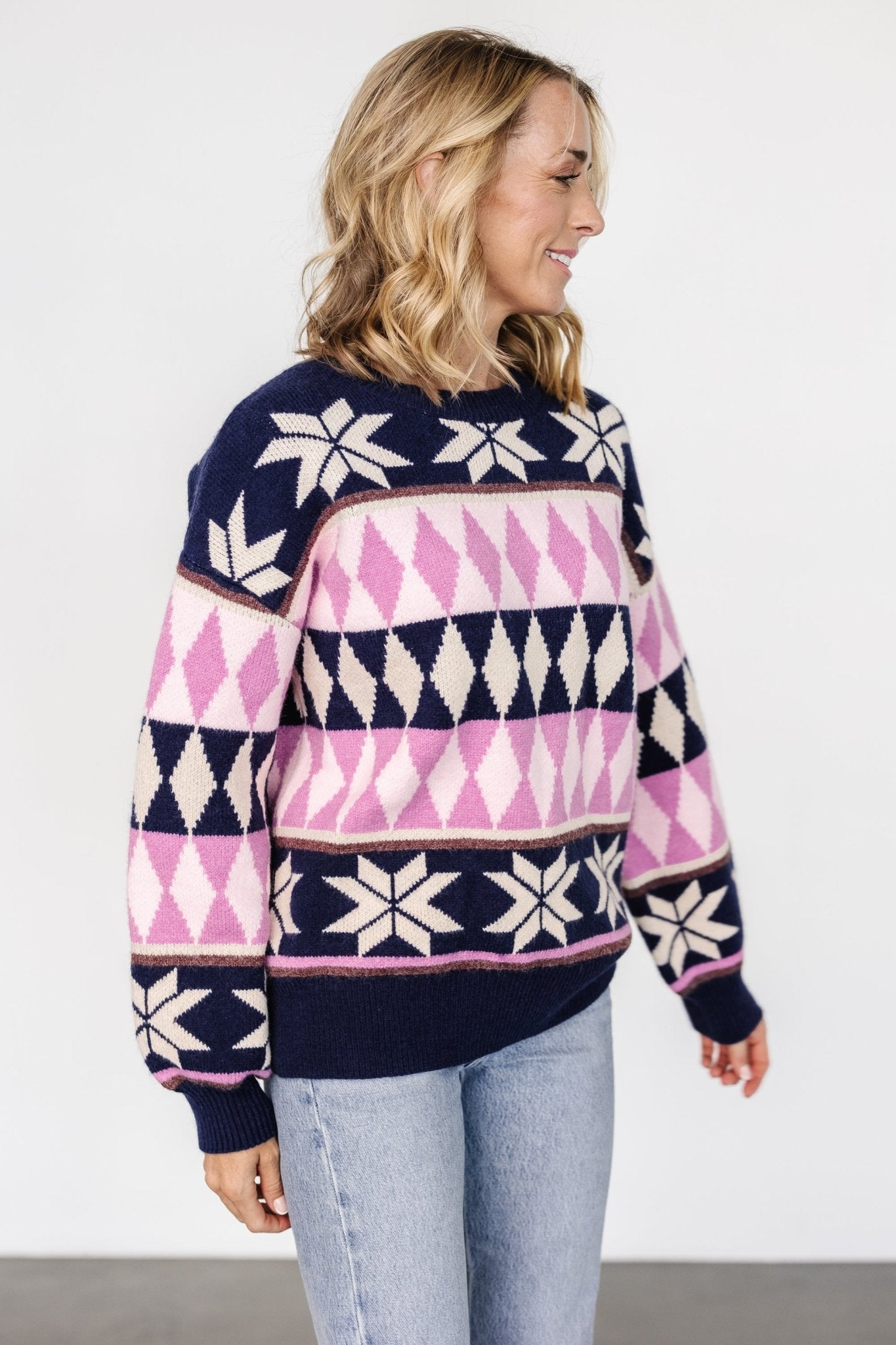 Zermatt Sweater | Navy + Pink Print - Baltic Born