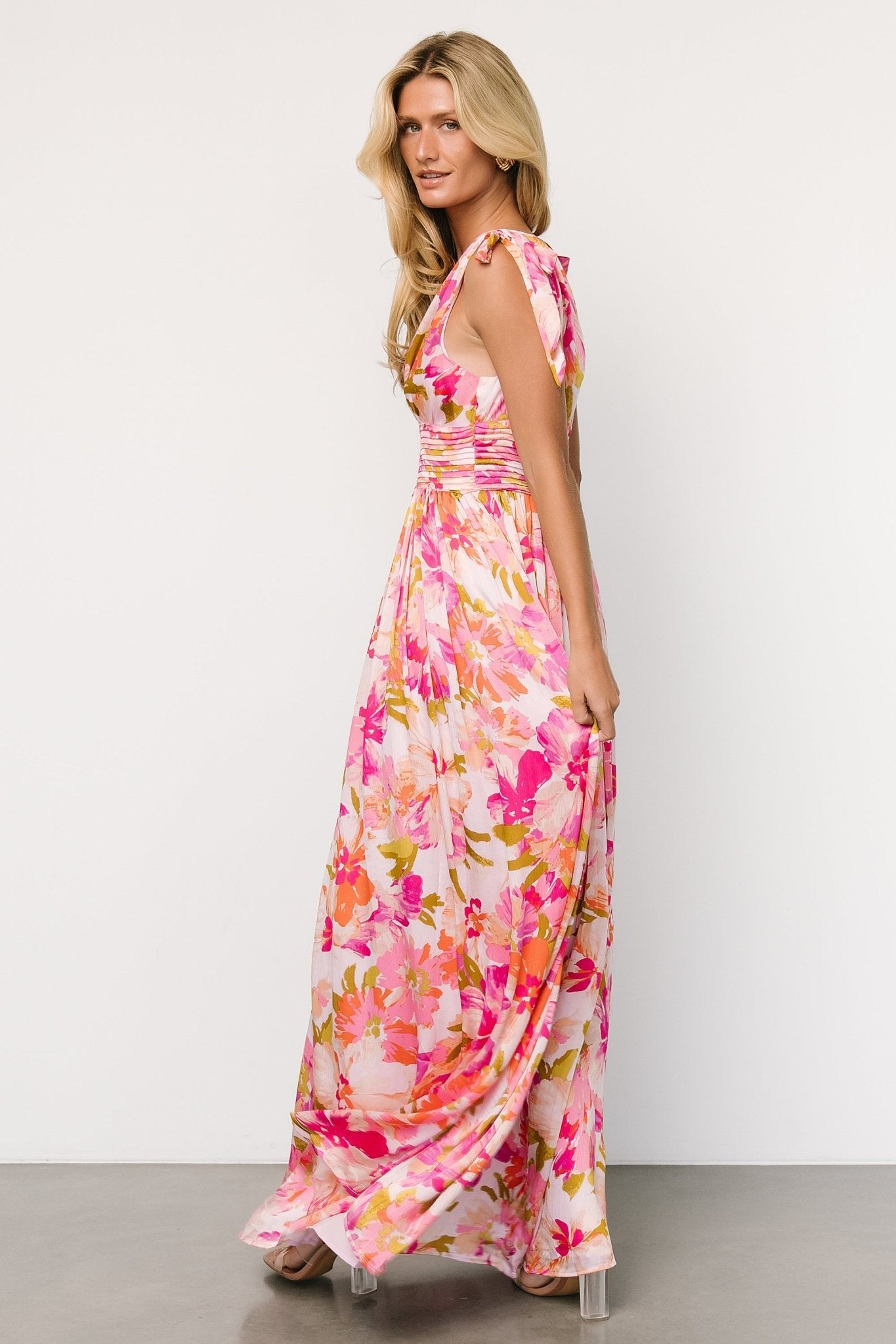 Zoe Tie Maxi Dress | Pink Multi - Baltic Born