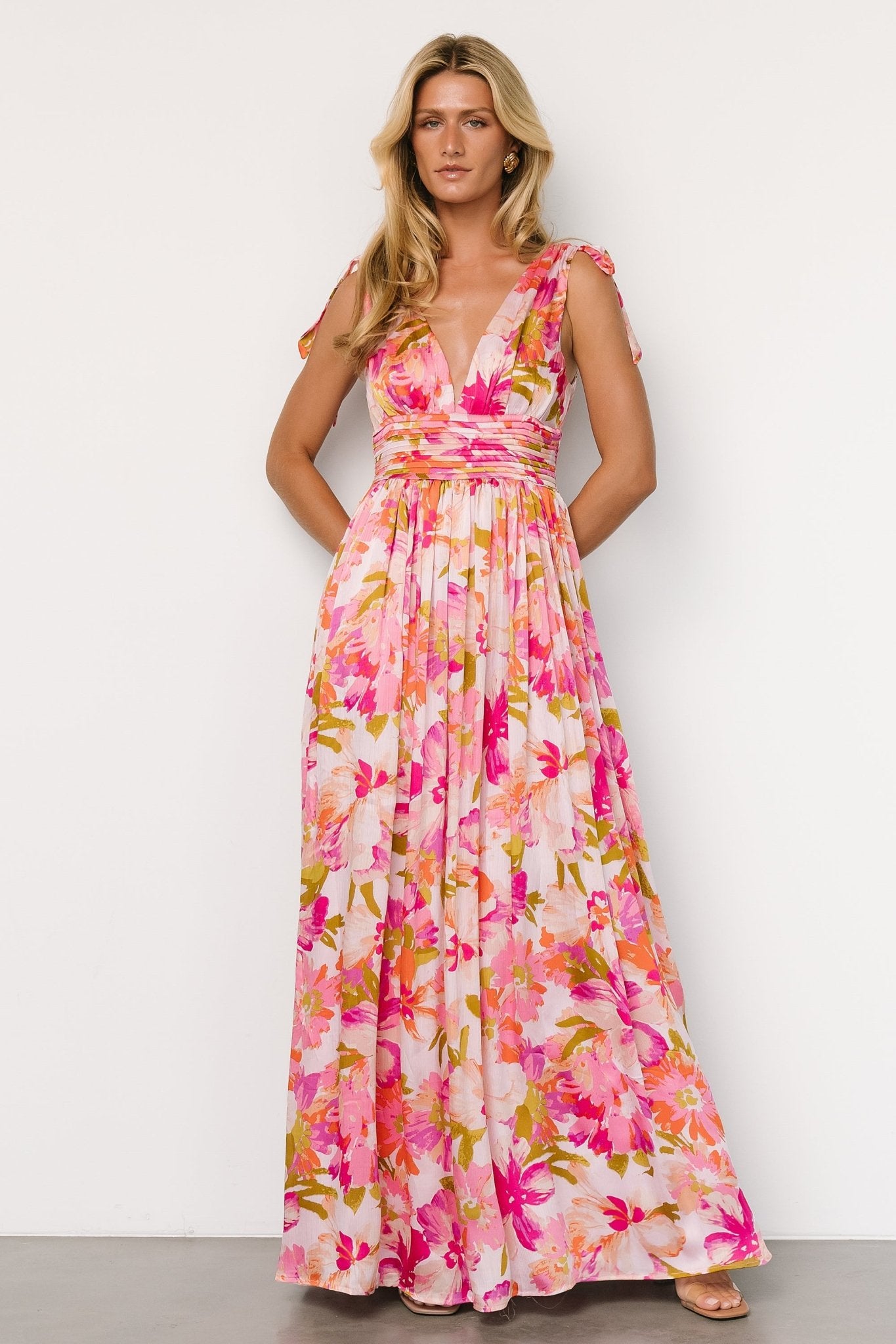 Zoe Tie Maxi Dress | Pink Multi - Baltic Born