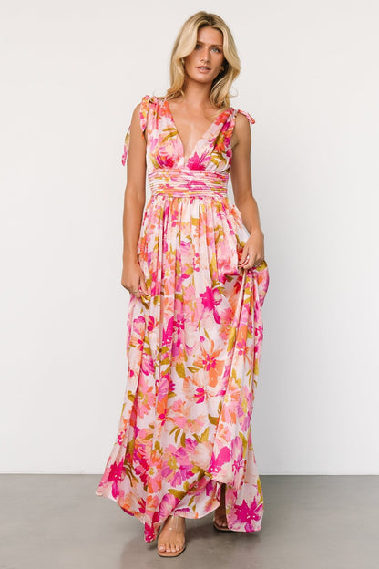 Zoe Tie Maxi Dress | Pink Multi - Baltic Born