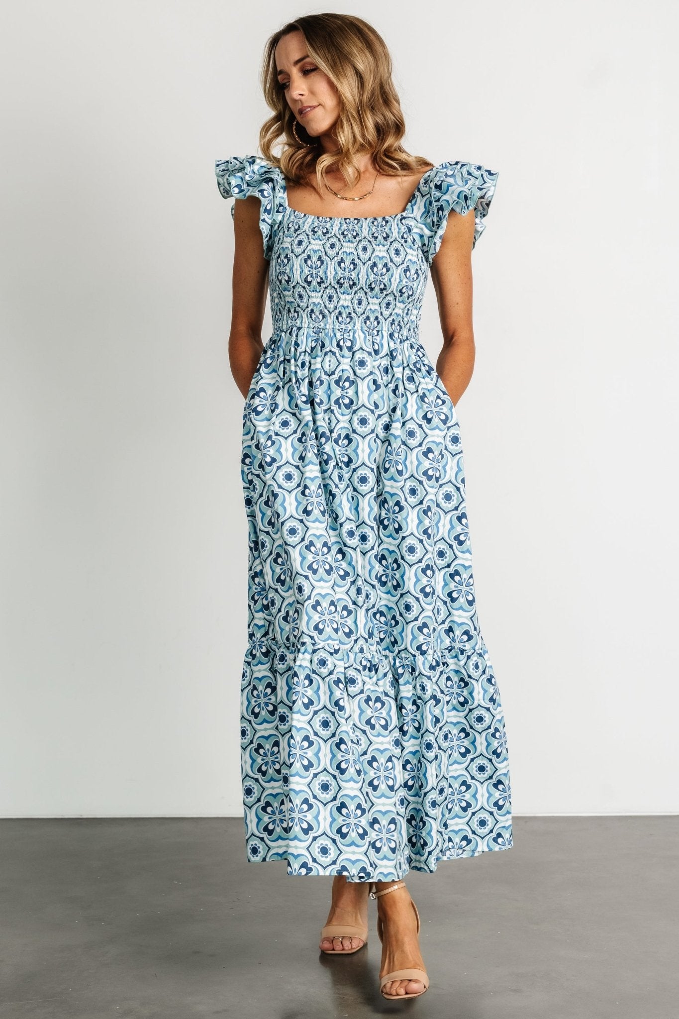 Zoey Smocked Maxi Dress | Blue Print - Baltic Born