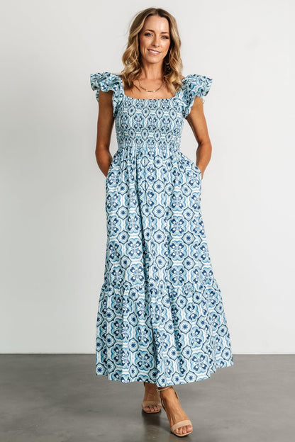 Zoey Smocked Maxi Dress | Blue Print - Baltic Born