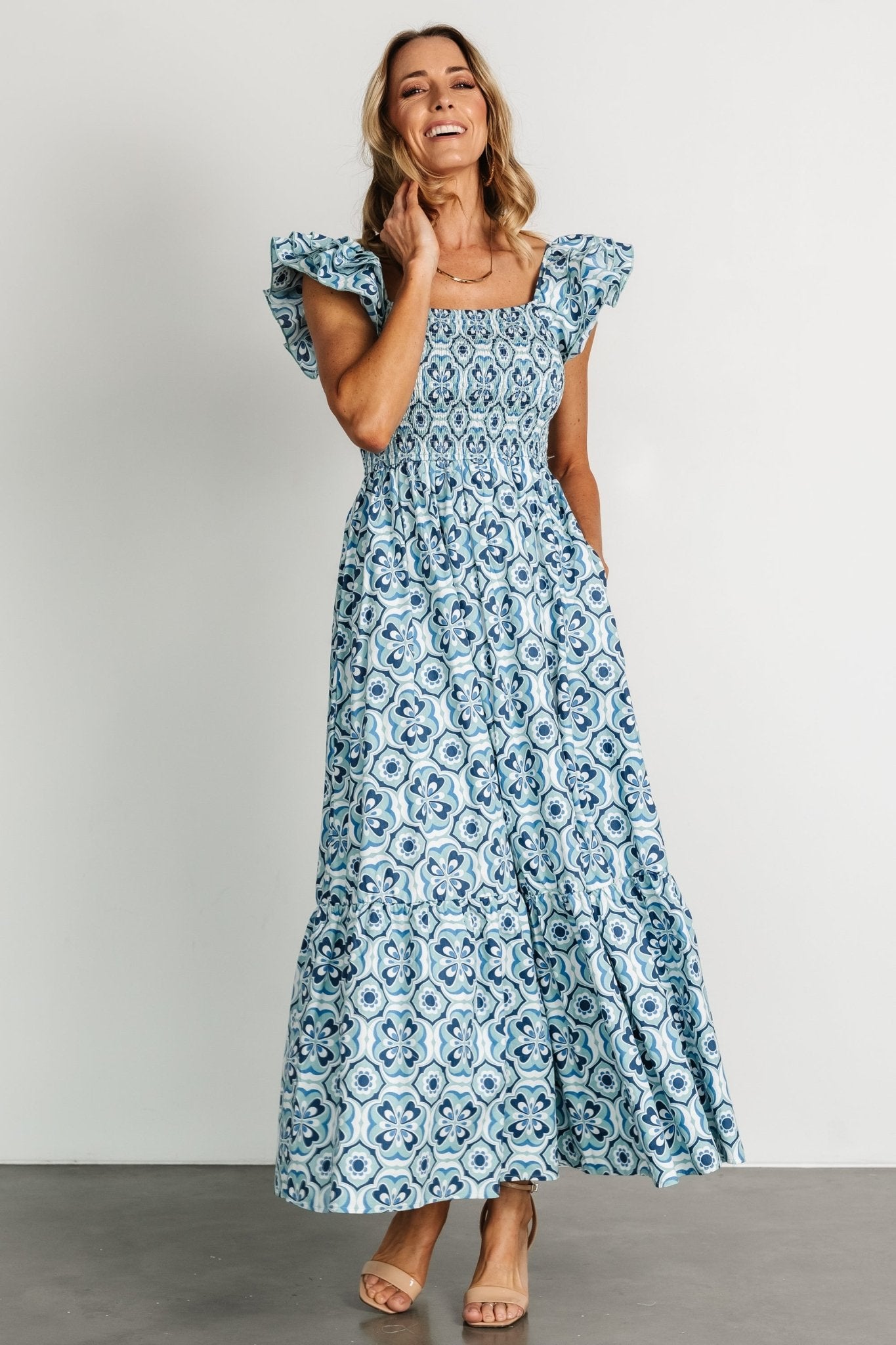 Zoey Smocked Maxi Dress | Blue Print - Baltic Born